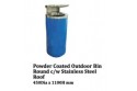 Powder Coated Outdoor Bin Round c/w Stainless Steel Roof