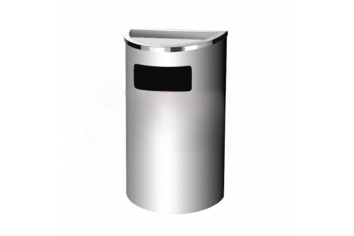 Stainless Steel Bin Semi Round c/w 2/3 Open Top 1/3 Ashtray Top