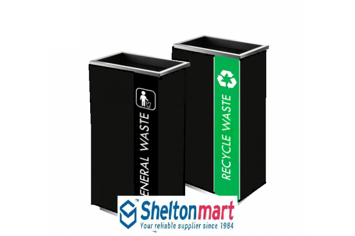Black Powder Coated Stainless Steel Rectangular Recycle Bin c/w Open Top (2 In 1)