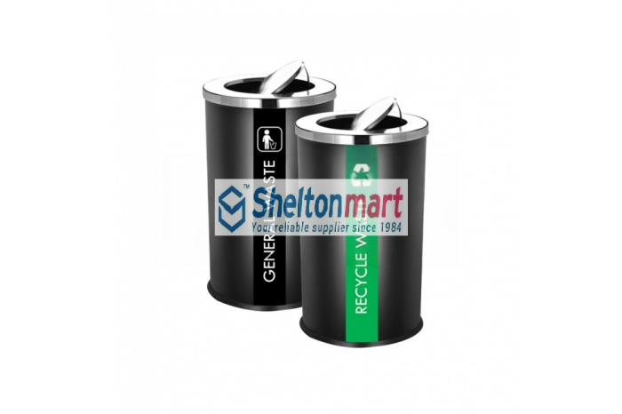Stainless Steel Bin Round c/w Flip Top (Black Powder Coated)