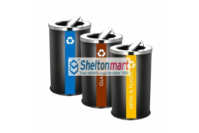 Stainless Steel Bin Round c/w Flip Top (Black Powder Coated)
