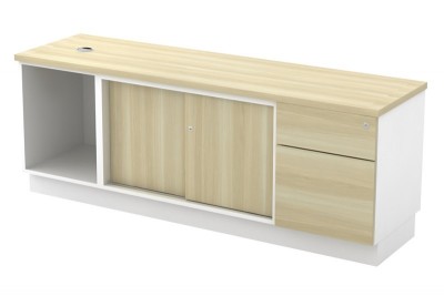 Open Shelf + Sliding Door + Fixed Pedestal 1D1F