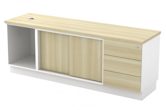 Open Shelf + Sliding Door + Fixed Pedestal 3D