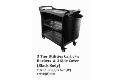 3 Tier utilities Cart c/w Buckets & 3 Side Cover (Black Body)