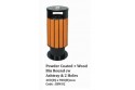 Powder Coated + Wood Bin Round cw Ashtray & 2 Holes