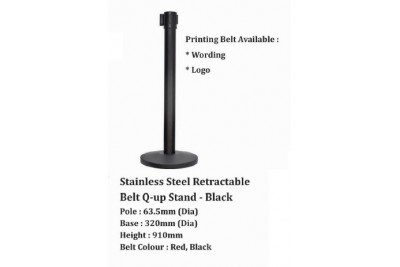 Stainless Steel Retractable Belt Q-up Stand - Black