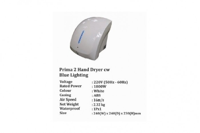 Prima 2 Hand Dryer c/w Blue Lighting