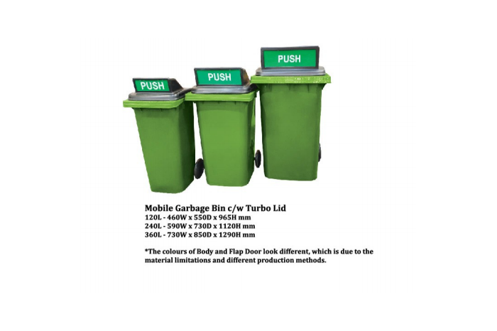 Recycle Mobile Garbage Bin 3 In 1 c/w Turbo Lid (120L / 240L)