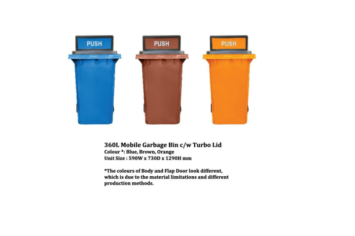 Mobile Garbage Bin c/w Turbo Lid (360L)