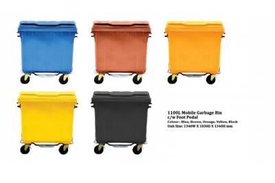 1100L Mobile Garbage Bin c/w Foot Pedal