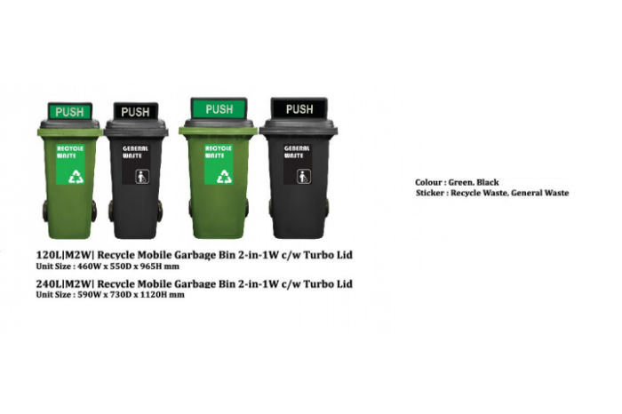 Recycle Mobile Garbage Bin c/w Turbo Lid (2 in 1W)