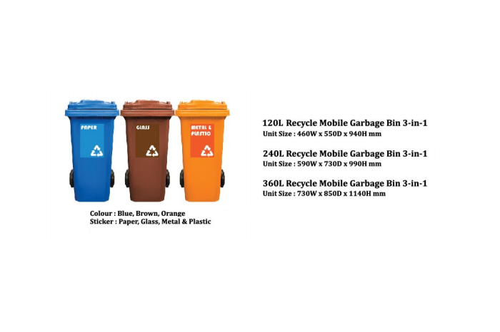 Recycle Mobile Garbage Bin 3 In 1 (120L / 240L / 360L)