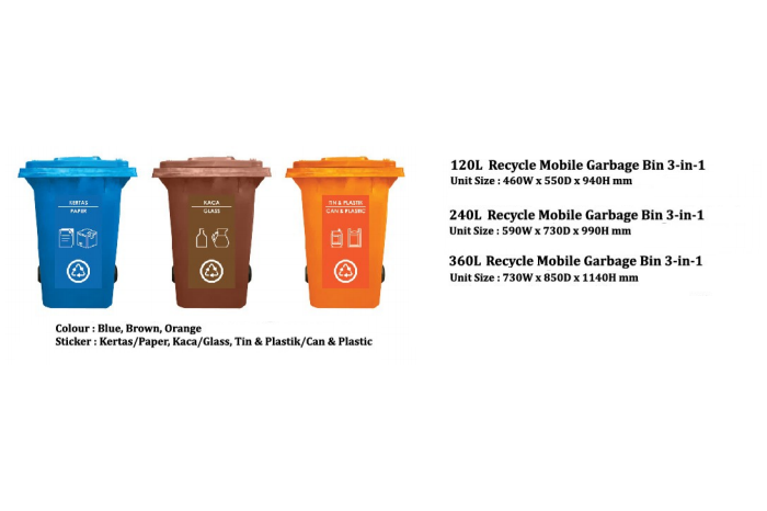 Recycle Mobile Garbage Bin 3 In 1 (120L / 240L / 360L)