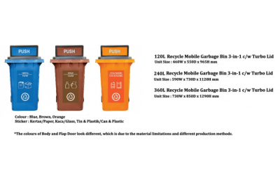 Recycle Mobile Garbage Bin 3 In 1 c/w Turbo Lid (120L / 240L / 360L)
