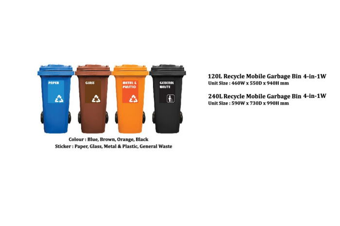 Recycle Mobile Garbage Bin 3 In 1 (120L / 240L / 360L)