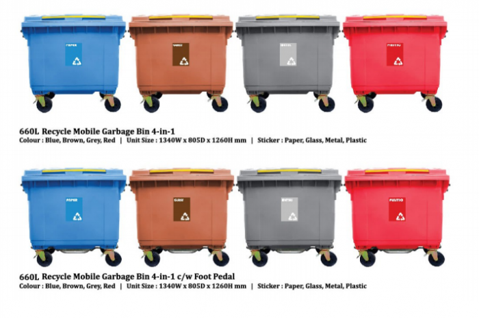 Recycle Mobile Garbage Bin 660L (3 in 1)