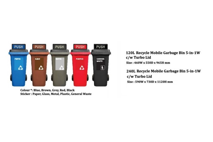 Recycle Mobile Garbage Bin 3 In 1 c/w Turbo Lid (120L / 240L / 360L)