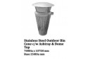Stainless Steel Outdoor Bin Cone c/w Ashtray & Dome Top